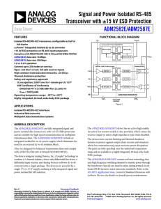 Signal and Power Isolated RS-485 Transceiver with ±15 kV ESD Protection / ADM2582E