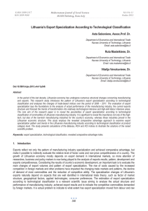 Lithuania’s Export Specialization According to Technological Classification Asta Saboniene, Assoc.Prof. Dr.