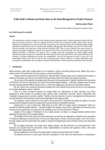 Public Debt in Albania and Some Ideas on the Good... Dorina Leka ( Klosi) Mediterranean Journal of Social Sciences MCSER Publishing, Rome-Italy