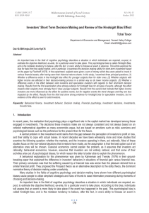Investors’ Short Term Decision Making and Review of the Hindsight... Tchai Tavor Mediterranean Journal of Social Sciences