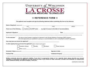 NUCLEAR MEDICINE TECHNOLOGY  REFERENCE FORM