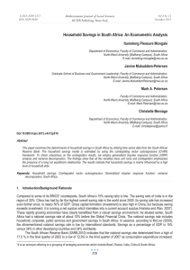 Household Savings in South Africa: An Econometric Analysis Itumeleng Pleasure Mongale