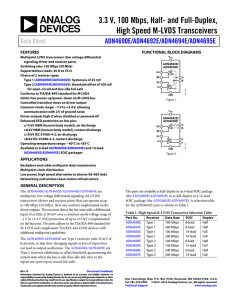 3.3 V, 100 Mbps, Half- and Full-Duplex, High Speed M-LVDS Transceivers ADN4690E ADN4692E