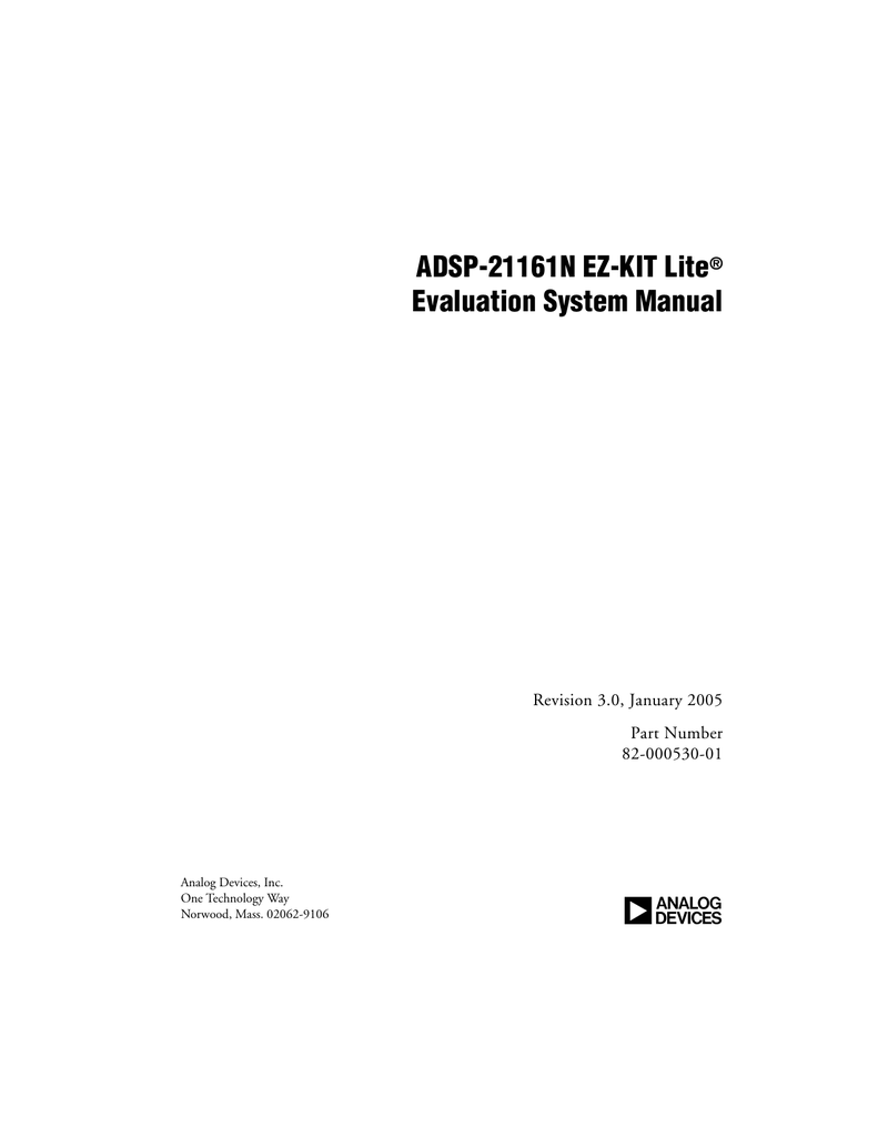 a ADSP-21161N EZ-KIT Lite Evaluation System Manual Revision 3.0, January  2005