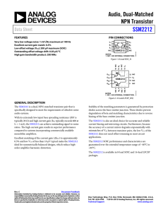 Audio, Dual-Matched NPN Transistor SSM2212 Data Sheet