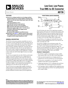 Low Cost, Low Power, True RMS-to-DC Converter AD736 Data Sheet