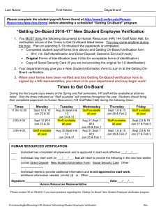 “Getting On-Board 2016-17” New Student Employee Verification