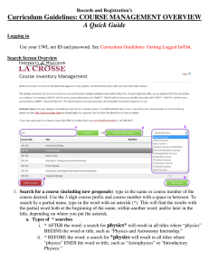 Curriculum Guidelines: COURSE MANAGEMENT OVERVIEW A Quick Guide