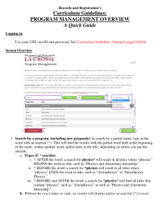 Curriculum Guidelines: PROGRAM MANAGEMENT OVERVIEW A Quick Guide