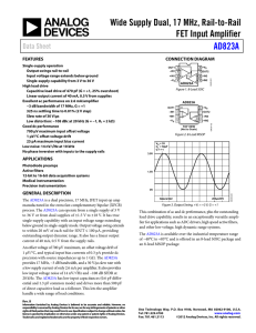 Wide Supply Dual, 17 MHz, Rail-to-Rail FET Input Amplifier AD823A Data Sheet