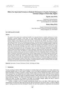 Effect of an Improvised Furnance on Students Performance in Foundry... Technical Colleges in Rivers State, Nigeria