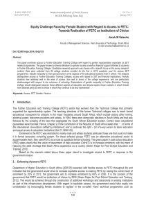 Equity Challenge Faced by Female Student with Regard to Access... Towards Realisation of FETC as Institutions of Choice