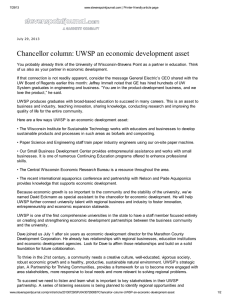 Chancellor column: UWSP an economic development asset