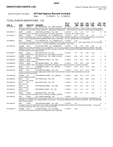 TOTAL EVENTS DISPATCHED:  118 DISPATCHED EVENTS LOG