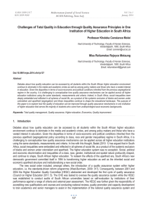 Challenges of Total Quality in Education through Quality Assurance Principles... Institution of Higher Education in South Africa