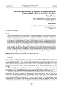 Determinants of and Barriers to the Adoption of Activity-Based Costing... Manufacturing SMEs in South Africa’s Emfuleni Municipality