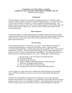 UNIVERSITY OF WISCONSIN-LA CROSSE COMMUNITY HEALTH EDUCATION PRECEPTORSHIP, CHE 498 Introduction