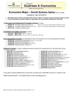 Economics Major – Social Science Option  Academic Year 2012/2013