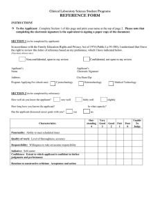 REFERENCE FORM Clinical Laboratory Science Student Programs