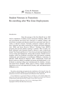 Student Veterans in Transition: Re-enrolling after War Zone Deployments Corey B. Rumann