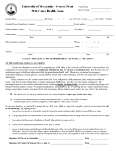 University of Wisconsin – Stevens Point 2016 Camp Health Form