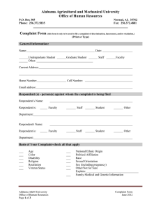 Alabama Agricultural and Mechanical University Office of Human Resources Complaint Form