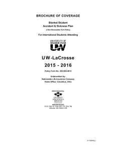 U W -LaCrosse 2015 - 2016 BROCHURE OF COVERAGE Blanket Student