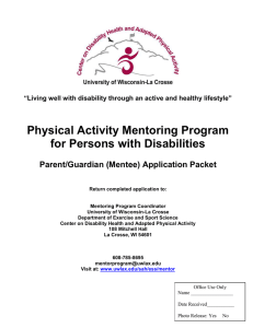 Physical Activity Mentoring Program for Persons with Disabilities  Parent/Guardian (Mentee) Application Packet