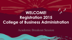 WELCOME! Registration 2015 College of Business Administration Academic Breakout Session