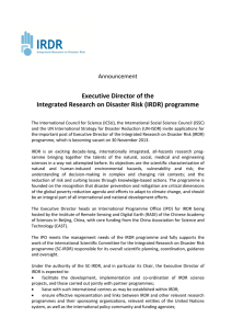 Executive Director of the Integrated Research on Disaster Risk (IRDR) programme  Announcement