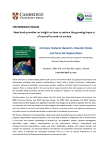 New book provides an insight on how to reduce the growing impacts  of natural hazards on society    Extreme	Natural	Hazards,	Disaster	Risks