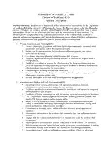 University of Wisconsin La Crosse Director of Residence Life Position Description