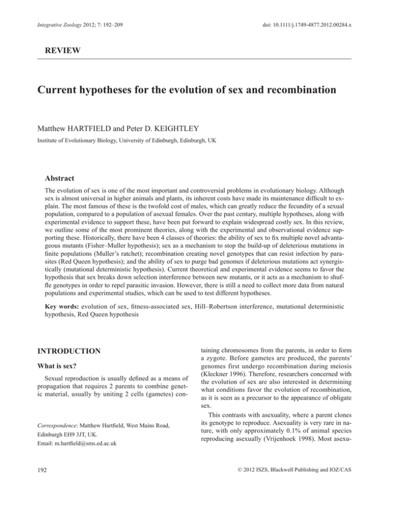 Current Hypotheses For The Evolution Of Sex And Recombination Review Abstract 6124