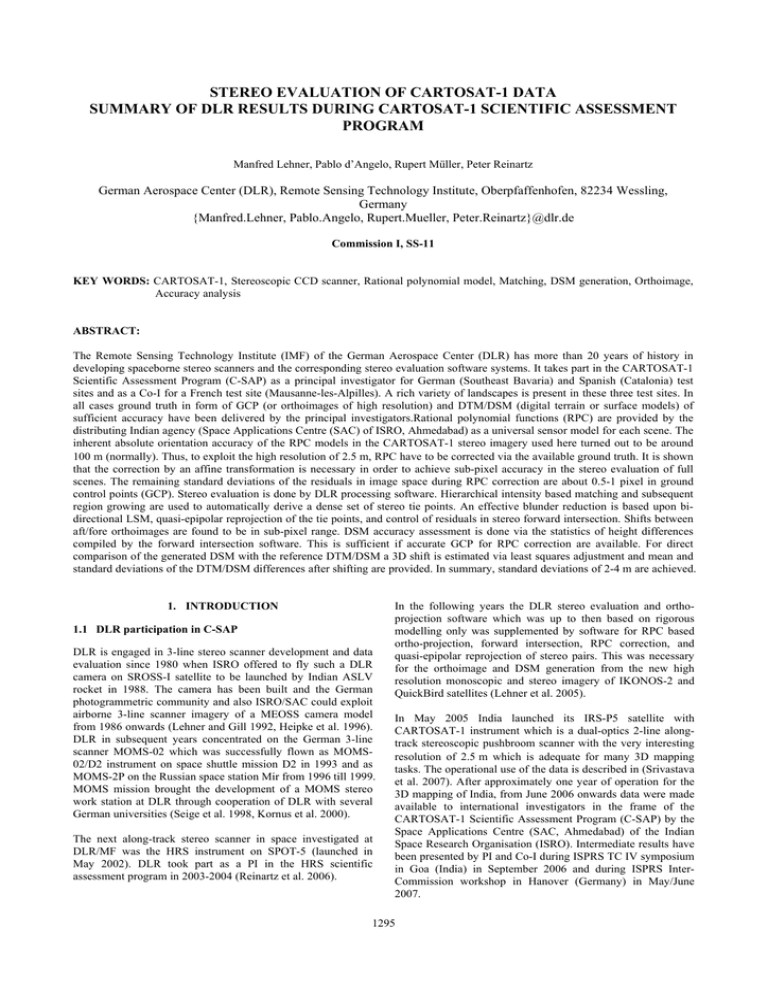 STEREO EVALUATION OF CARTOSAT-1 DATA PROGRAM