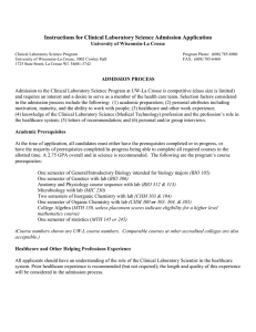 Instructions for Clinical Laboratory Science Admission Application University of Wisconsin-La Crosse