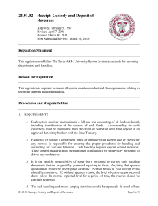 21.01.02  Receipt, Custody and Deposit of  Revenues