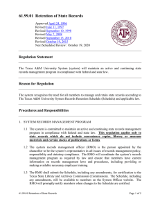 61.99.01  Retention of State Records  Regulation Statement