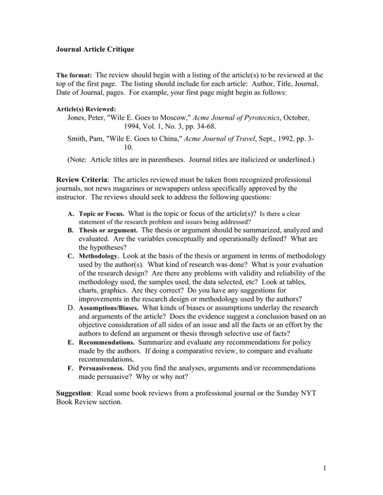 Journal Review Example