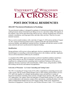 POST-DOCTORAL RESIDENCIES 2016-2017 Post-doctoral Residencies in Psychology