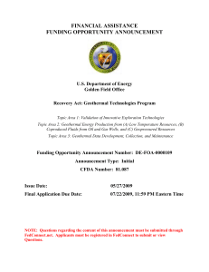FINANCIAL ASSISTANCE FUNDING OPPORTUNITY ANNOUNCEMENT U.S. Department of Energy Golden Field Office