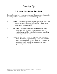 Tutoring Tip  3 R's for Academic Survival