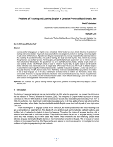 Problems of Teaching and Learning English in Lorestan Province High... Mediterranean Journal of Social Sciences Omid Tabatabaei MCSER Publishing, Rome-Italy
