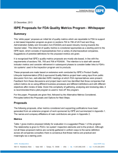 ISPE Proposals for FDA Quality Metrics Program - Whitepaper Summary