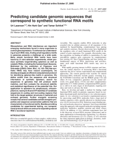 Predicting candidate genomic sequences that correspond to synthetic functional RNA motifs