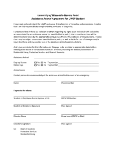 University of Wisconsin-Stevens Point Assistance Animal Agreement for UWSP Student