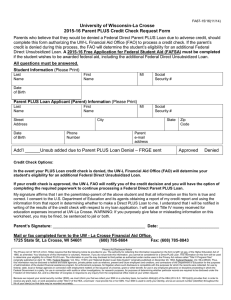 University of Wisconsin-La Crosse 2015-16 Parent PLUS Credit Check Request Form