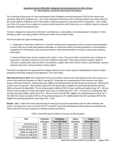 Executive Summary 2010-2011 Collegiate Learning Assessment at UW‐La Crosse