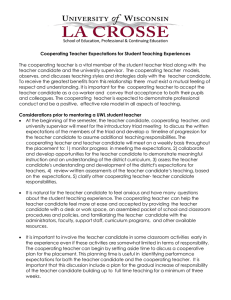 Cooperating Teacher Expectations for Student Teaching Experiences