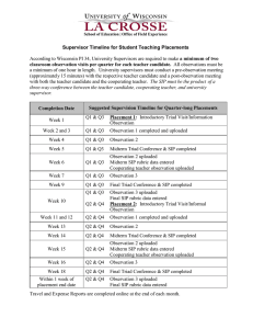 Supervisor Timeline for Student Teaching Placements a minimum of