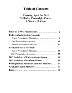 Table of Contents Tuesday, April 26, 2016 Valhalla, Cartwright Center